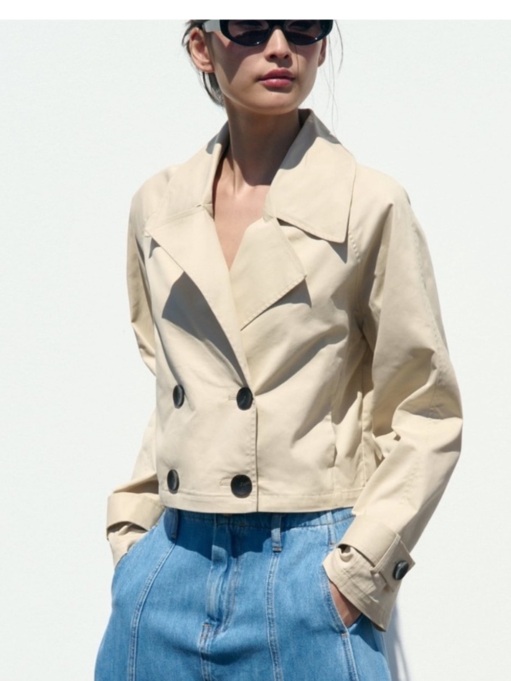Zara double breasted crop trench style jacket with removable hood Small